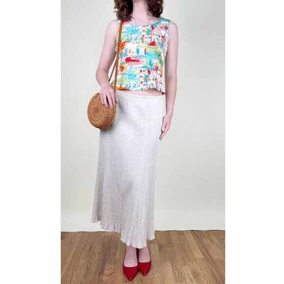 Vintage 90s Y2K Tropical Print Tank Top Blouse Vacation Hawaiian Tourist Cropped - Picture 1 of 8